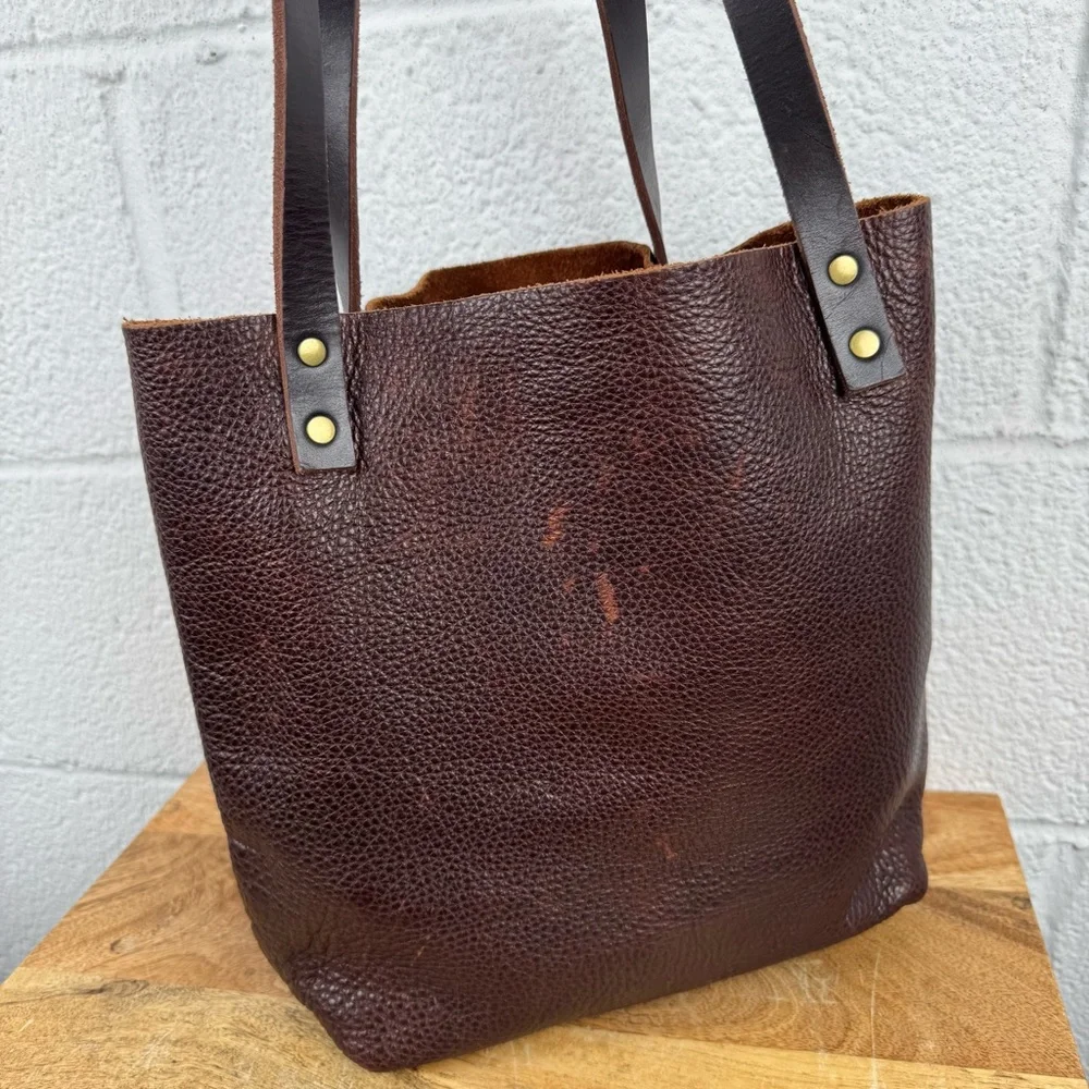 Portland Leather Goods Small Coldbrew Brown Pebbled Leather Tote Bag - Picture 4 of 13